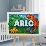 Arlo Name Art - Dinosaur Adventure personalized wall print for kids