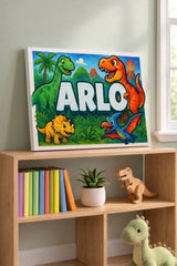 Arlo Name Art - Dinosaur Adventure personalized wall print for kids