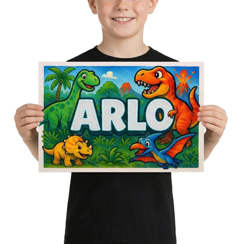 Arlo Name Art - Dinosaur Adventure personalized wall print for kids