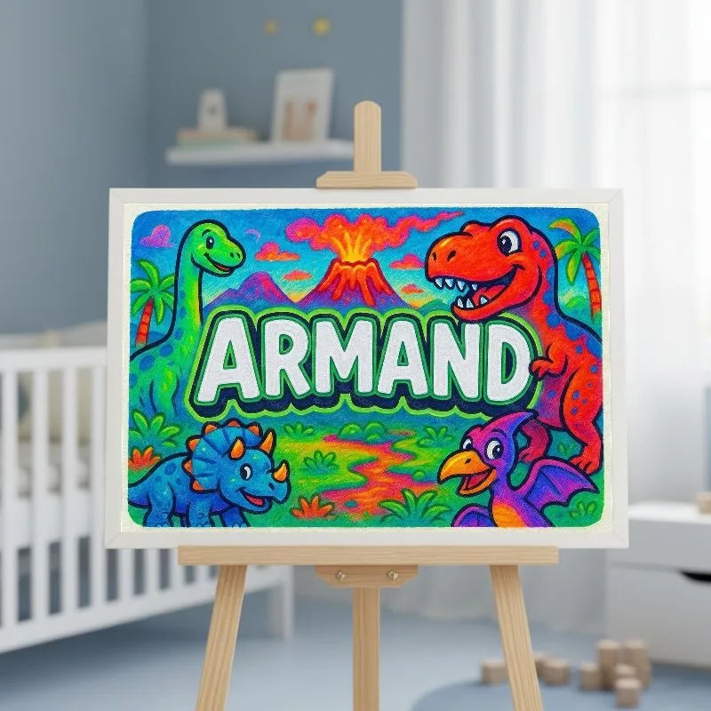 Armand Name Art - Dinosaur Adventure personalized wall print for kids