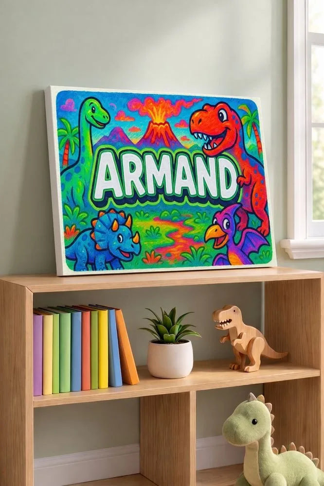 Armand Name Art - Dinosaur Adventure personalized wall print for kids