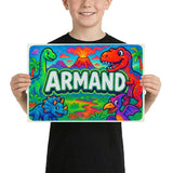 Armand Name Art - Dinosaur Adventure personalized wall print for kids