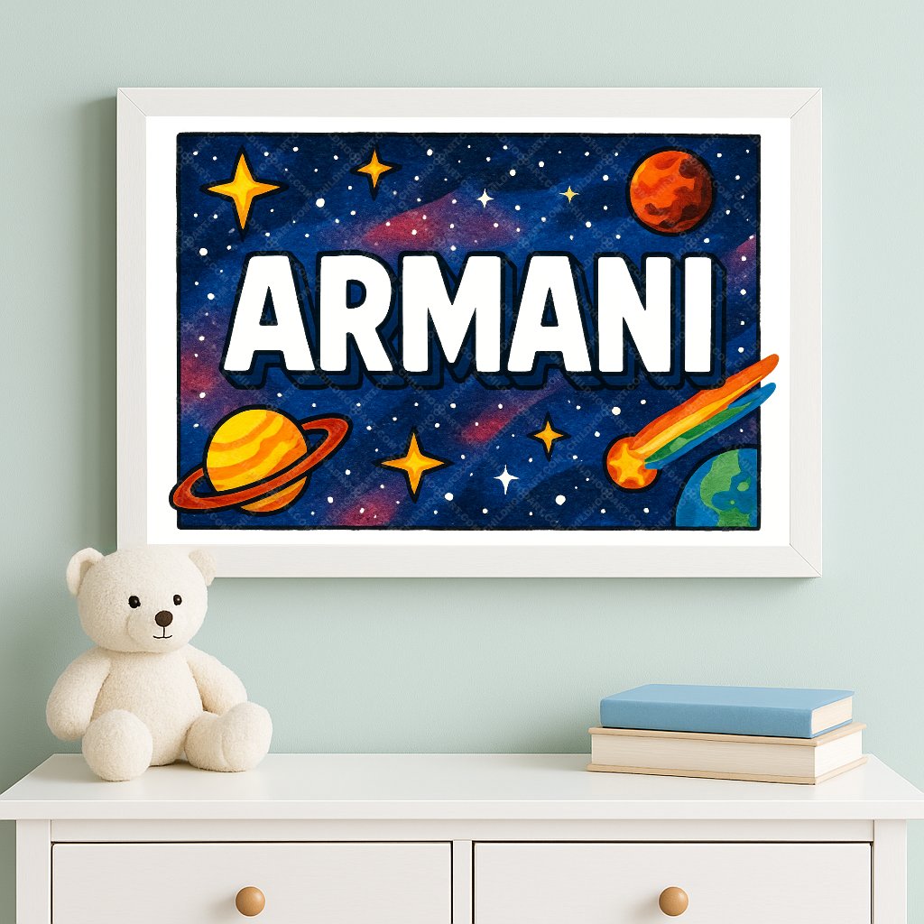 Personalized space nursery art for kids – Armani name print