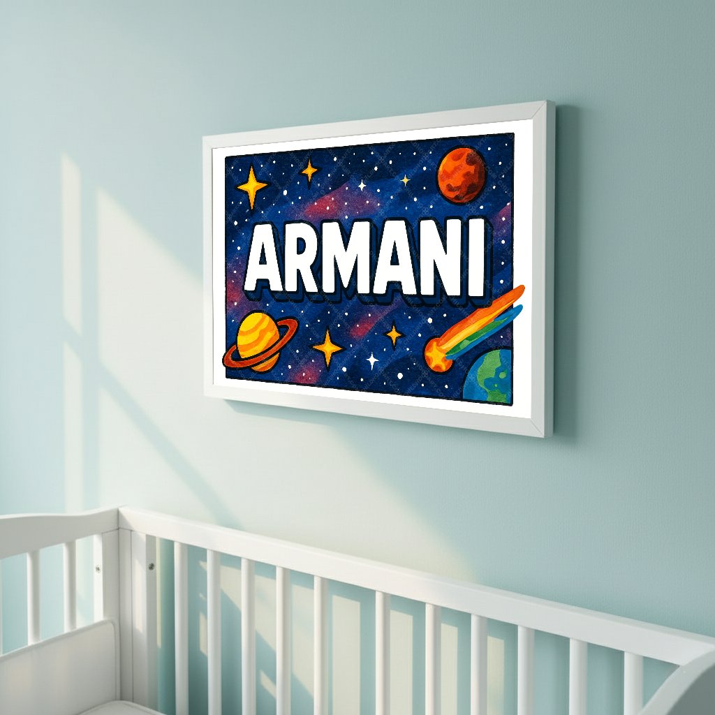 Personalized space nursery art for kids – Armani name print