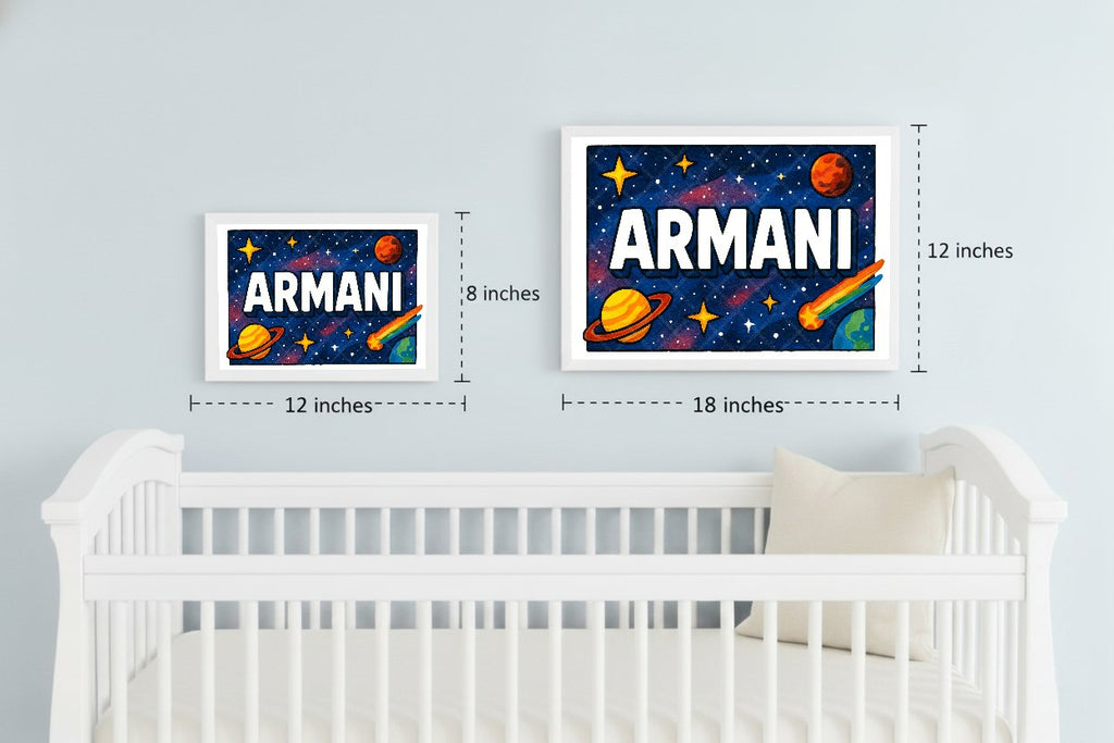 Personalized space nursery art for kids – Armani name print