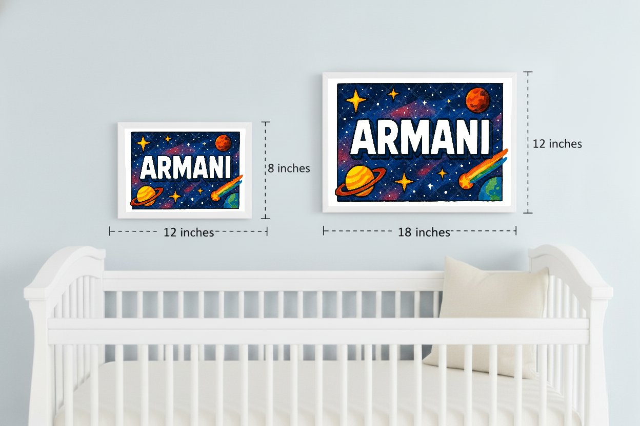Personalized space nursery art for kids – Armani name print