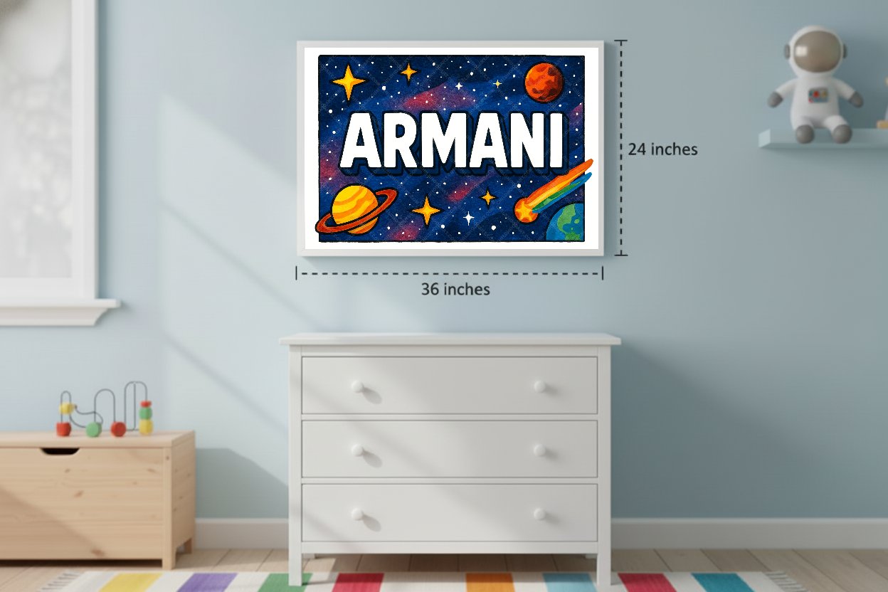 Personalized space nursery art for kids – Armani name print