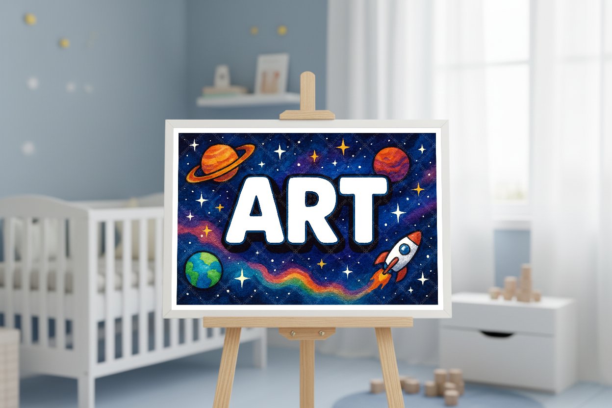 Personalized space nursery art for kids – Art name print