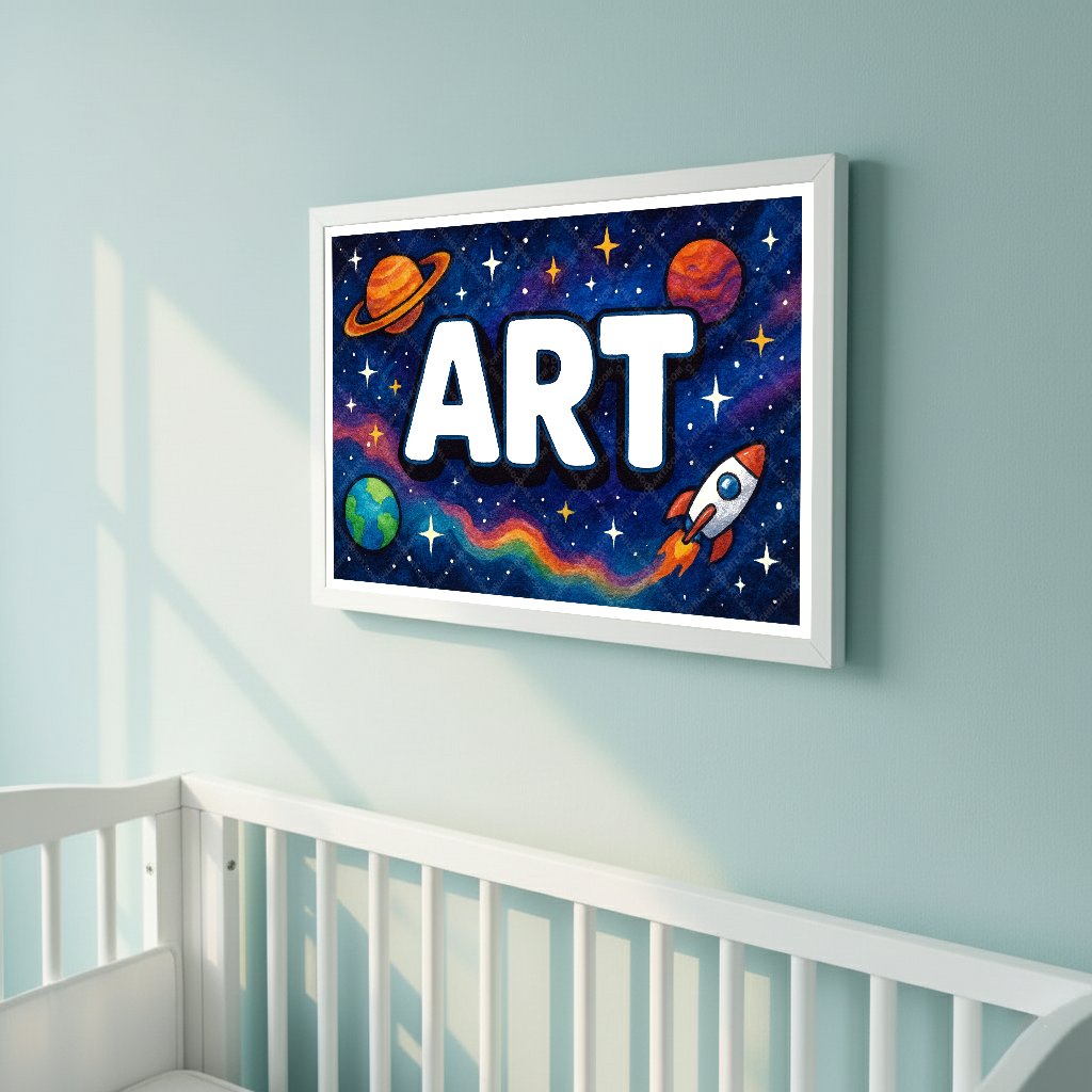 Personalized space nursery art for kids – Art name print