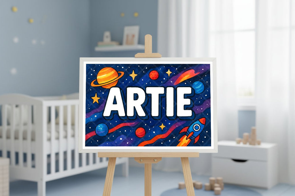 Personalized space nursery art for kids – Artie name print
