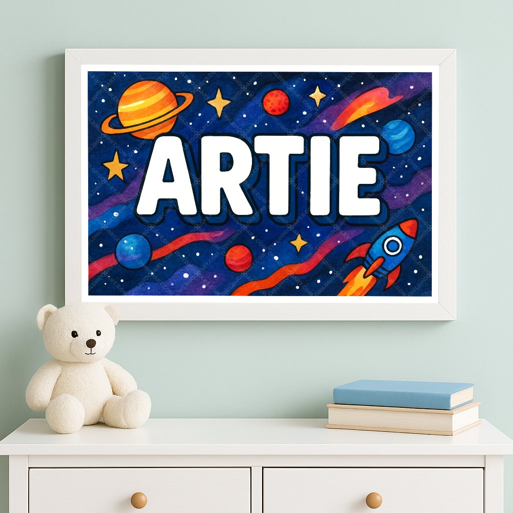 Personalized space nursery art for kids – Artie name print