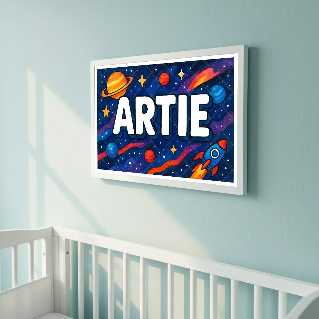 Personalized space nursery art for kids – Artie name print