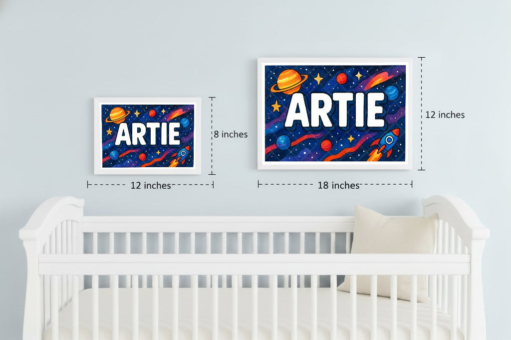 Personalized space nursery art for kids – Artie name print