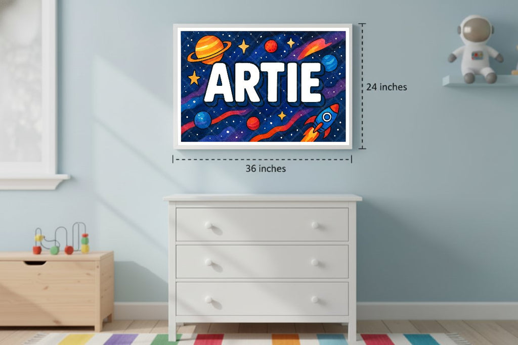 Personalized space nursery art for kids – Artie name print