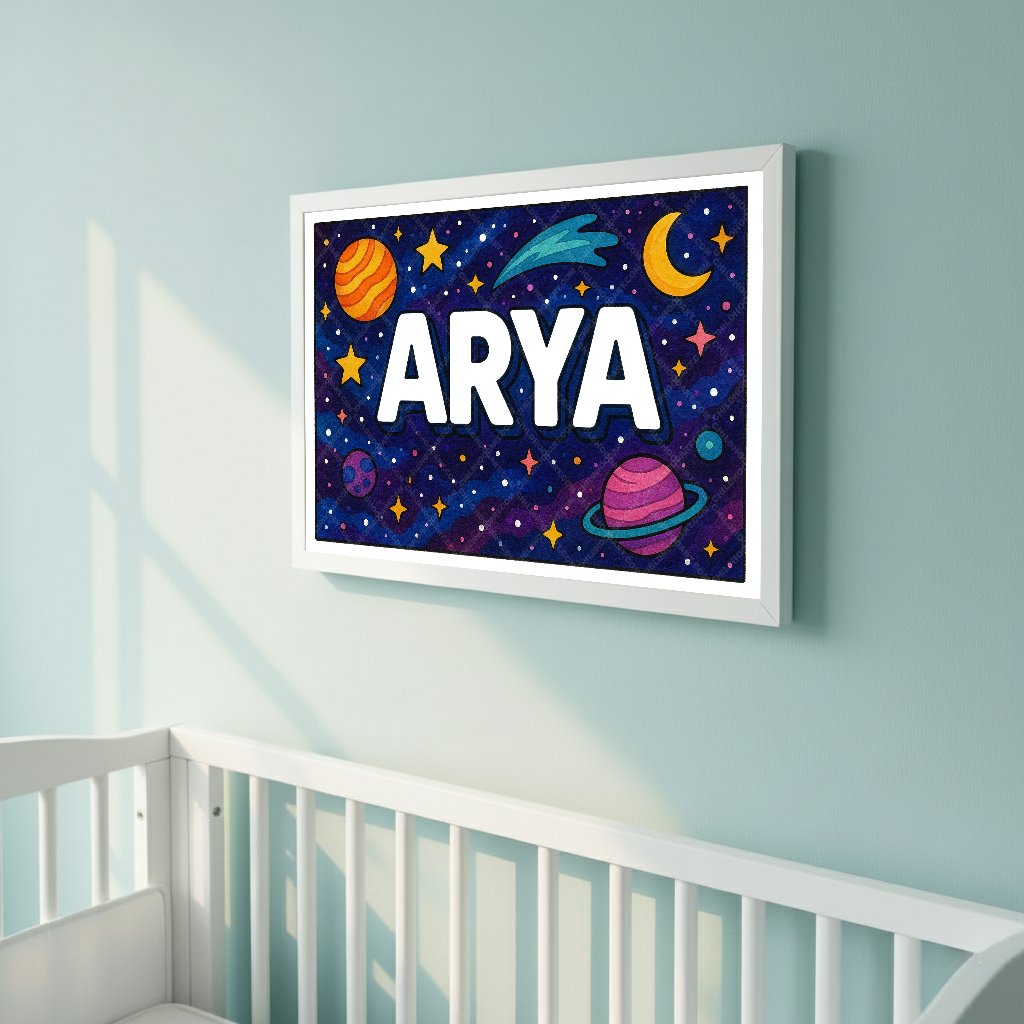 Personalized space nursery art for kids – Arya name print