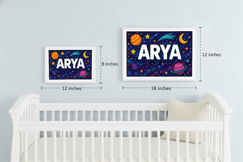 Personalized space nursery art for kids – Arya name print