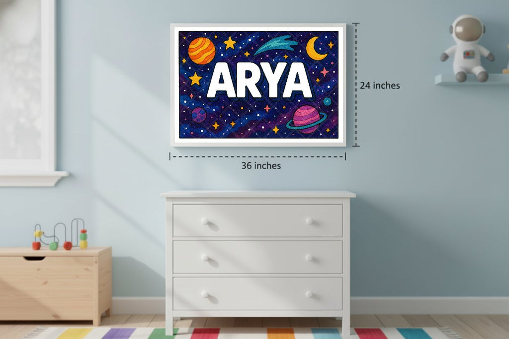 Personalized space nursery art for kids – Arya name print