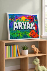 Aryan Name Art - Dinosaur Adventure personalized wall print for kids