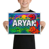 Aryan Name Art - Dinosaur Adventure personalized wall print for kids