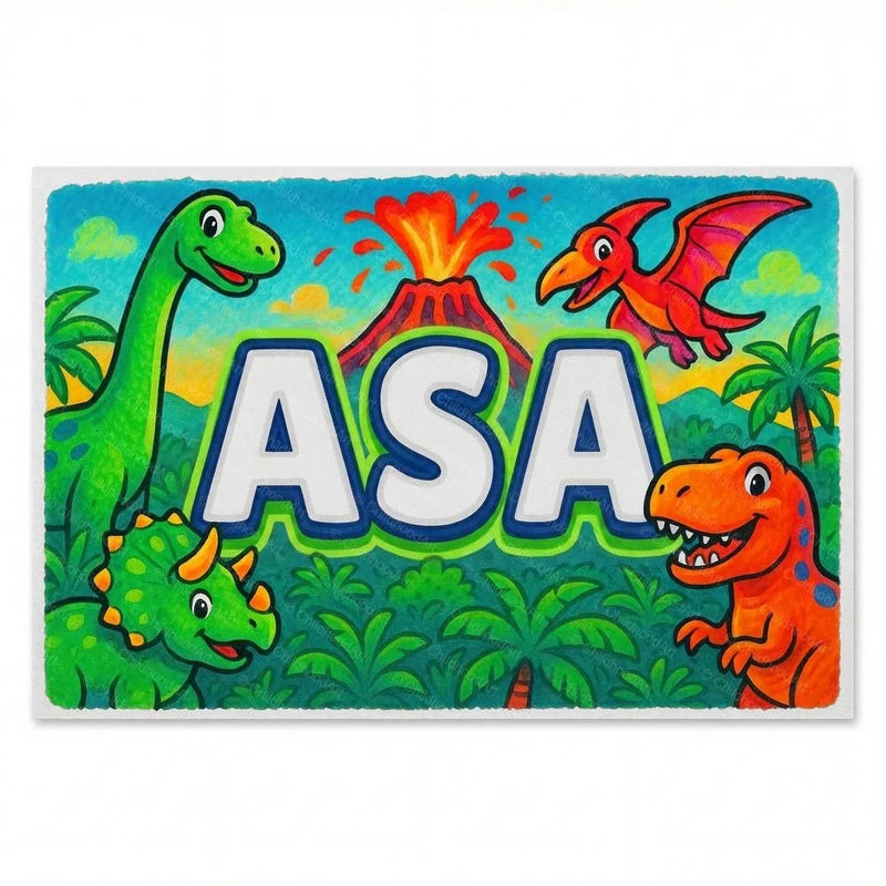 Asa Name Art - Dinosaur Adventure personalized wall print for kids