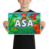 Asa Name Art - Dinosaur Adventure personalized wall print for kids