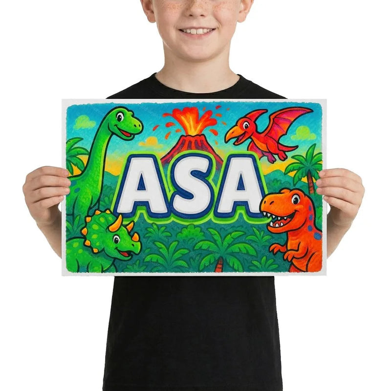 Asa Name Art - Dinosaur Adventure personalized wall print for kids