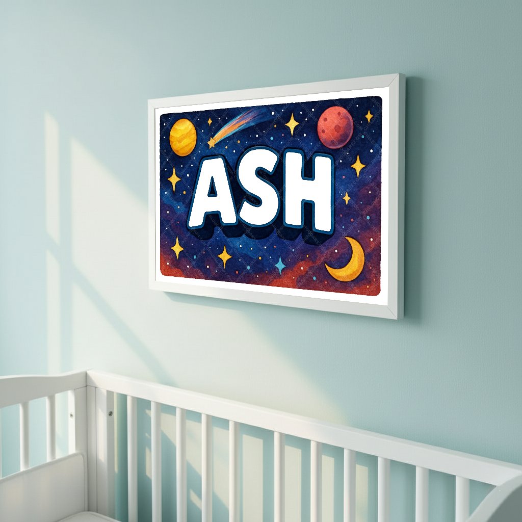 Personalized space nursery art for kids – Ash name print
