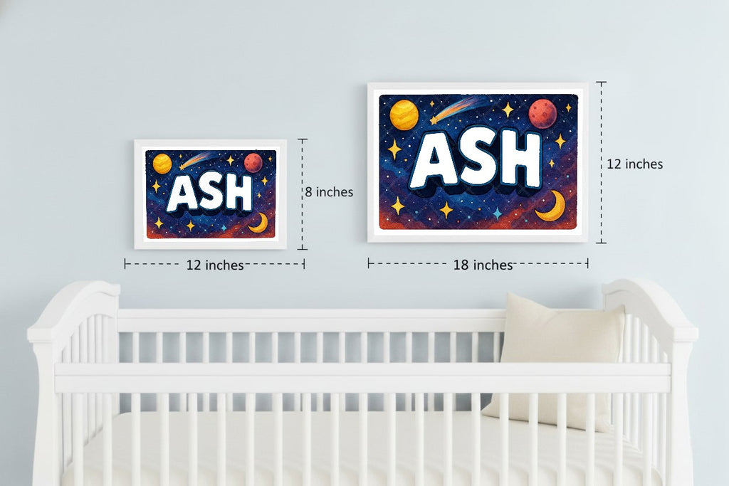 Personalized space nursery art for kids – Ash name print