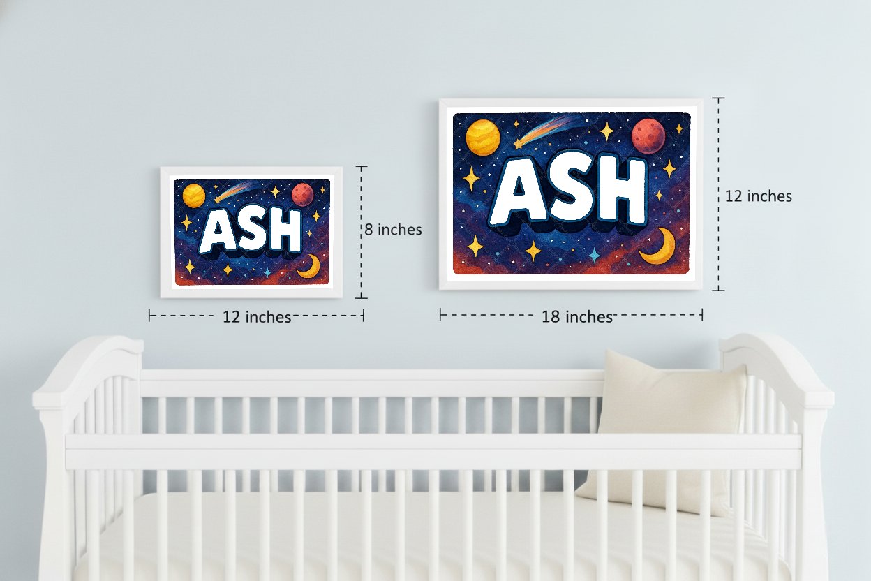 Personalized space nursery art for kids – Ash name print