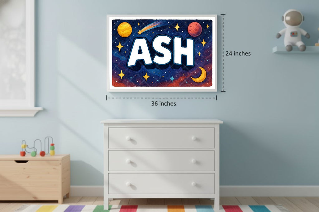 Personalized space nursery art for kids – Ash name print