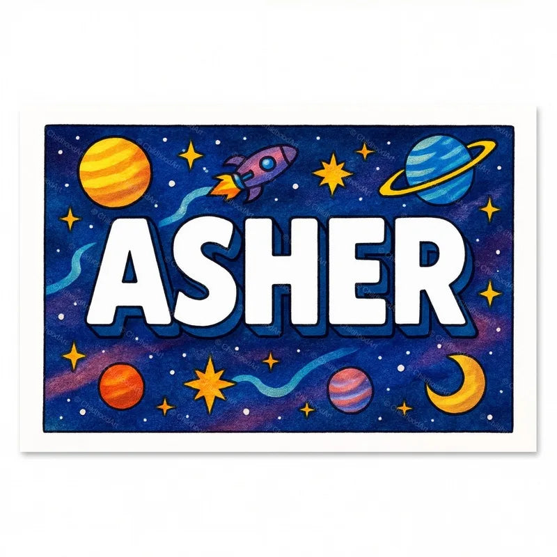 Adventurous personalized space name art for Asher