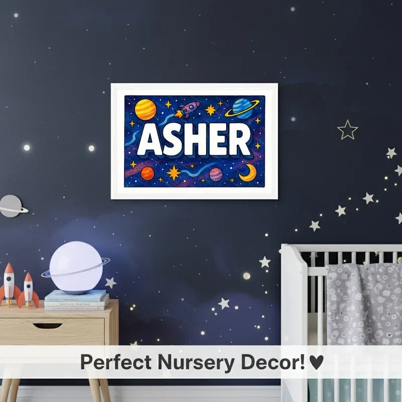 Adventurous personalized space name art for Asher