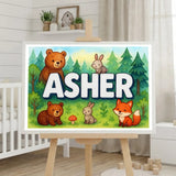 Calm personalized woodland name art for Asher