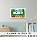 Calm personalized woodland name art for Asher