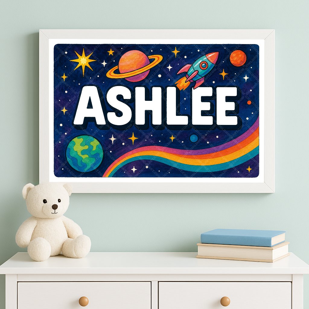 Personalized space nursery art for kids – Ashlee name print