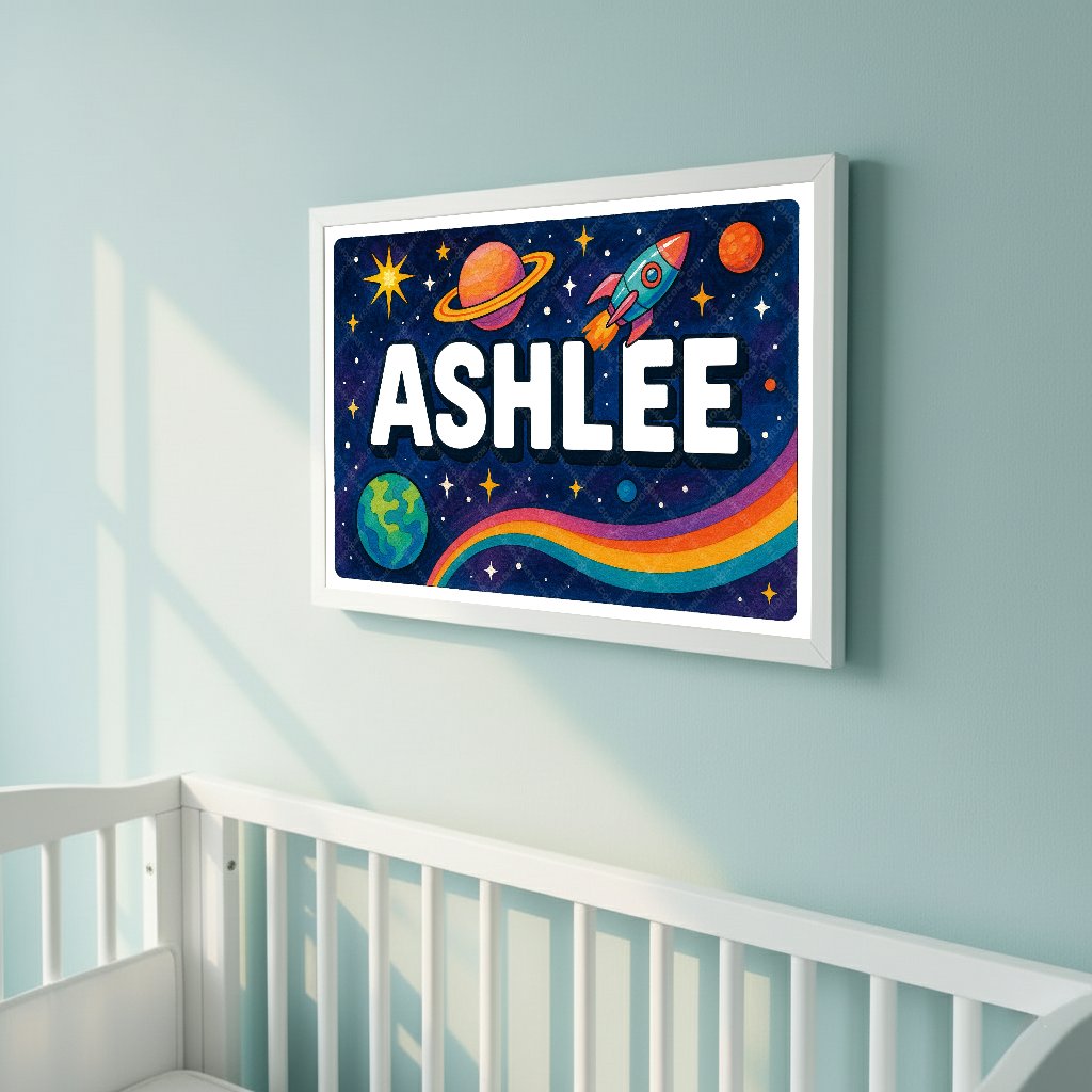 Personalized space nursery art for kids – Ashlee name print