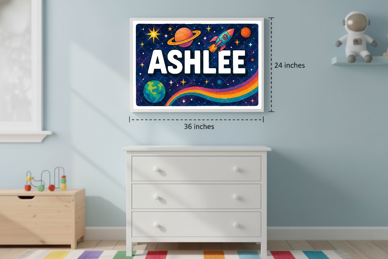 Personalized space nursery art for kids – Ashlee name print