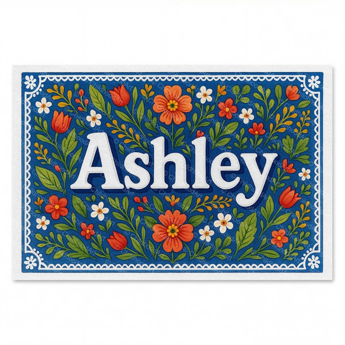 Ashley Floral Farmhouse Name Art - Full size image