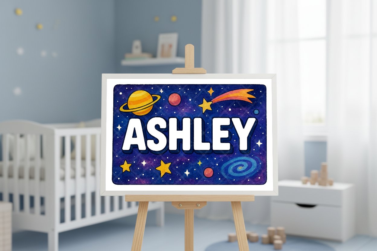 Personalized space nursery art for kids – Ashley name print