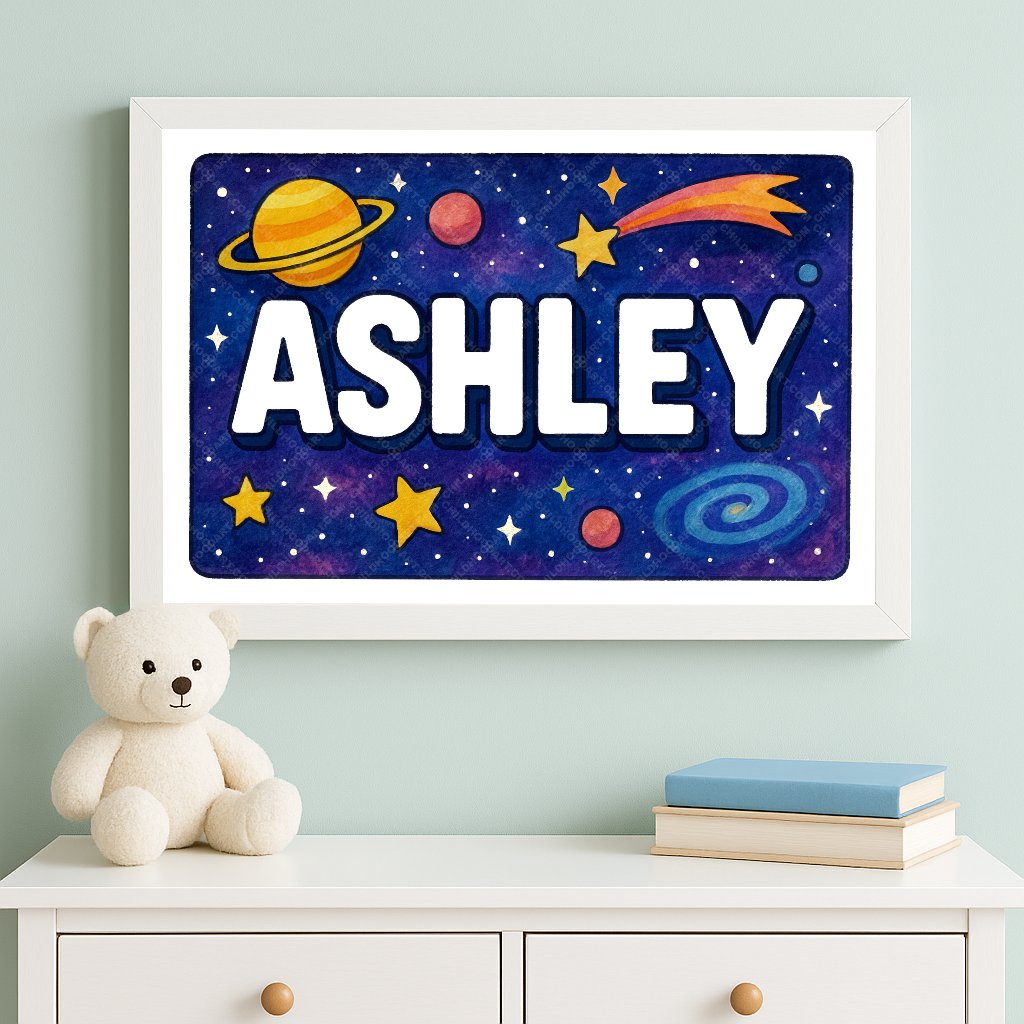 Personalized space nursery art for kids – Ashley name print