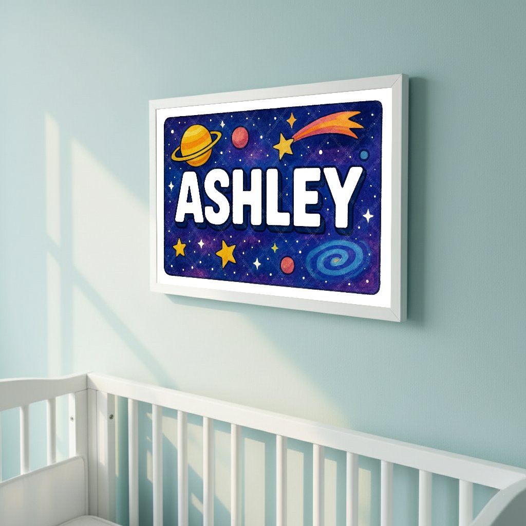 Personalized space nursery art for kids – Ashley name print