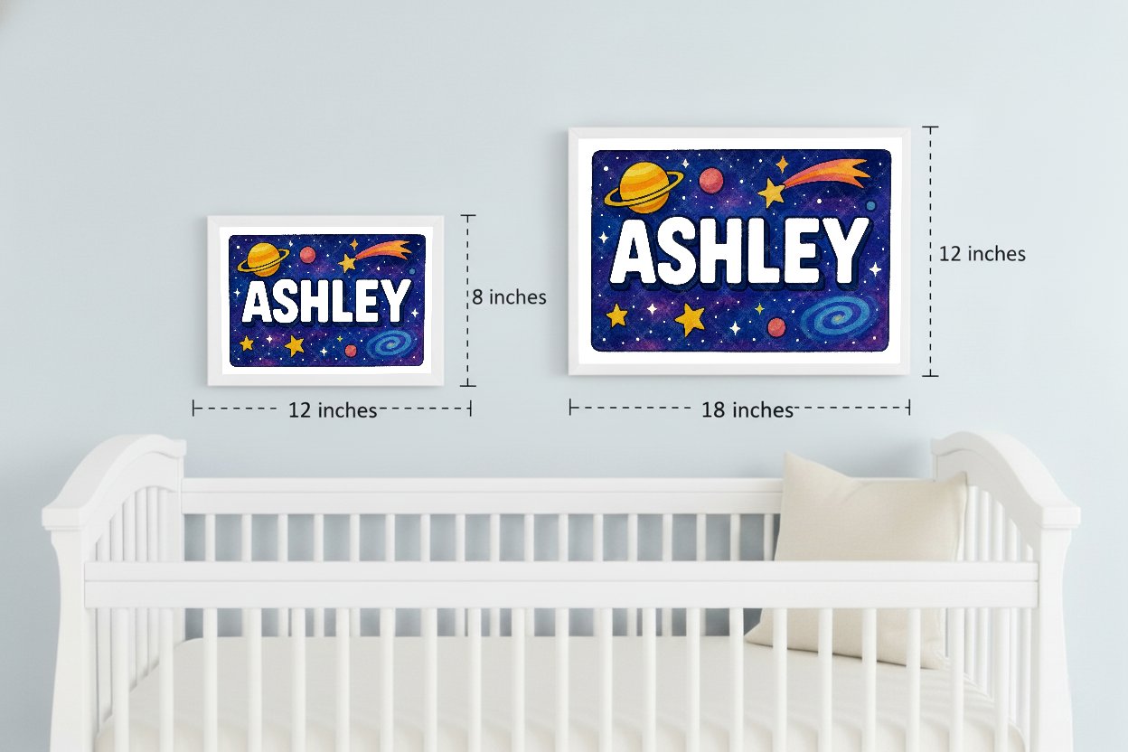 Personalized space nursery art for kids – Ashley name print