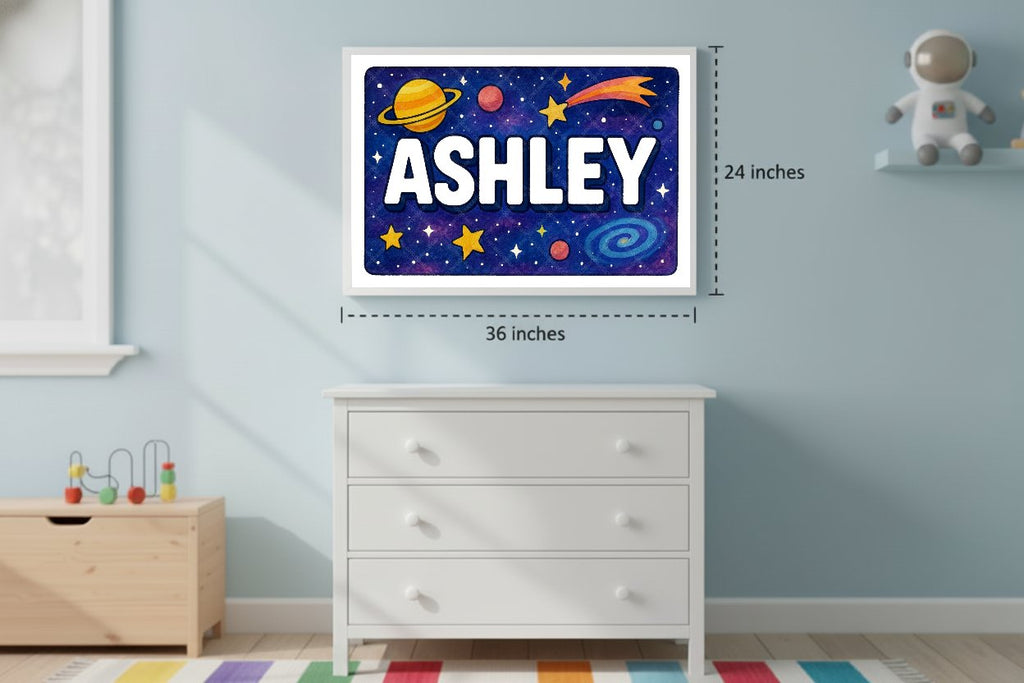 Personalized space nursery art for kids – Ashley name print