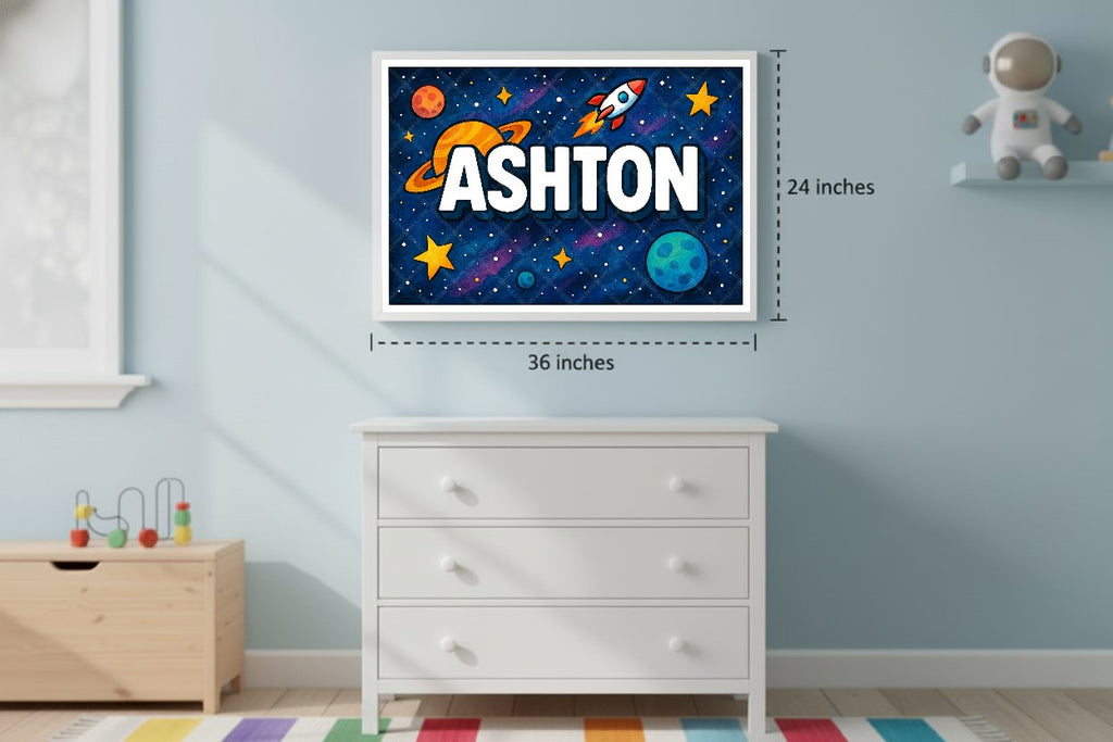 Personalized space nursery art for kids – Ashton name print