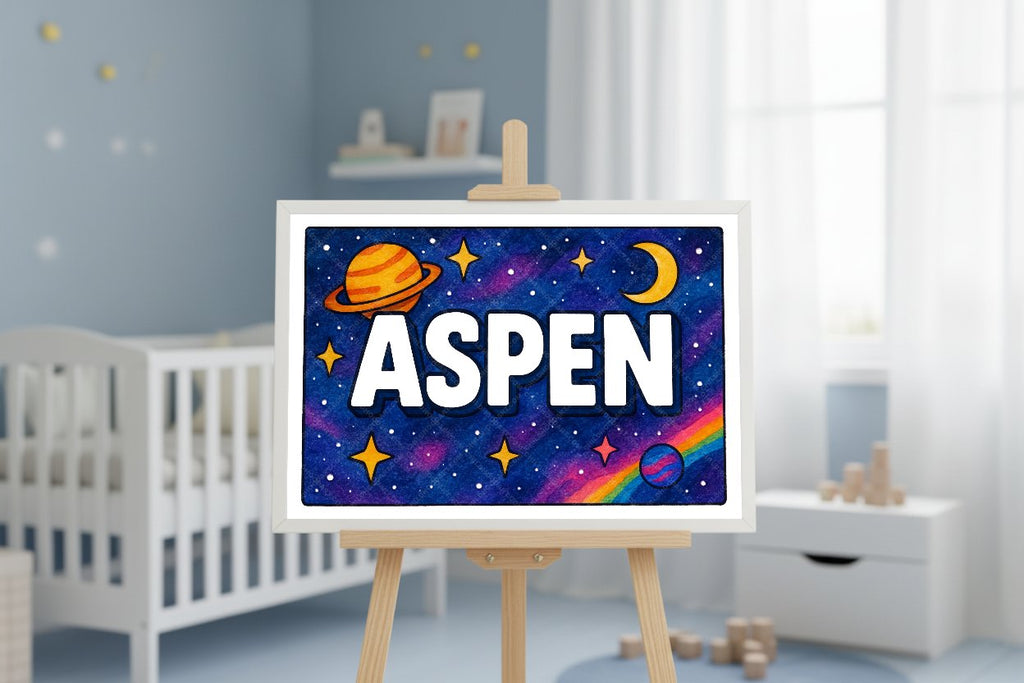 Personalized space nursery art for kids – Aspen name print