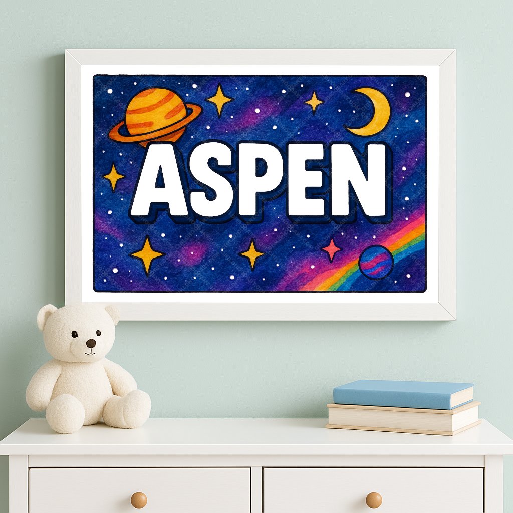 Personalized space nursery art for kids – Aspen name print