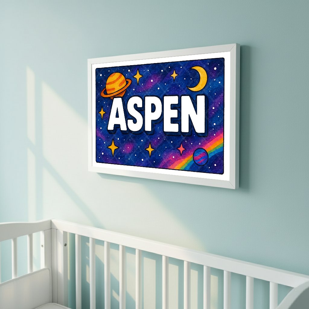 Personalized space nursery art for kids – Aspen name print