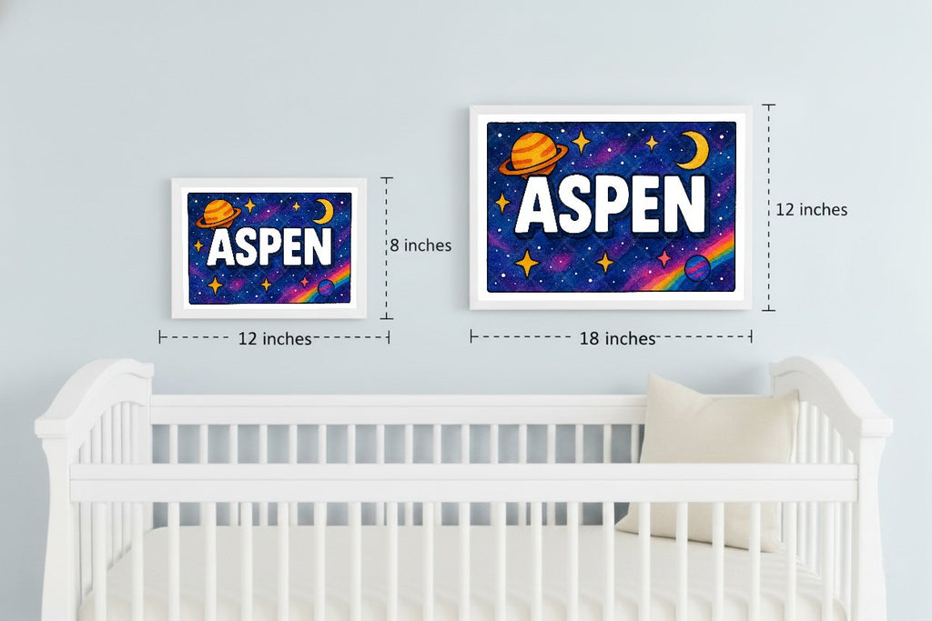 Personalized space nursery art for kids – Aspen name print