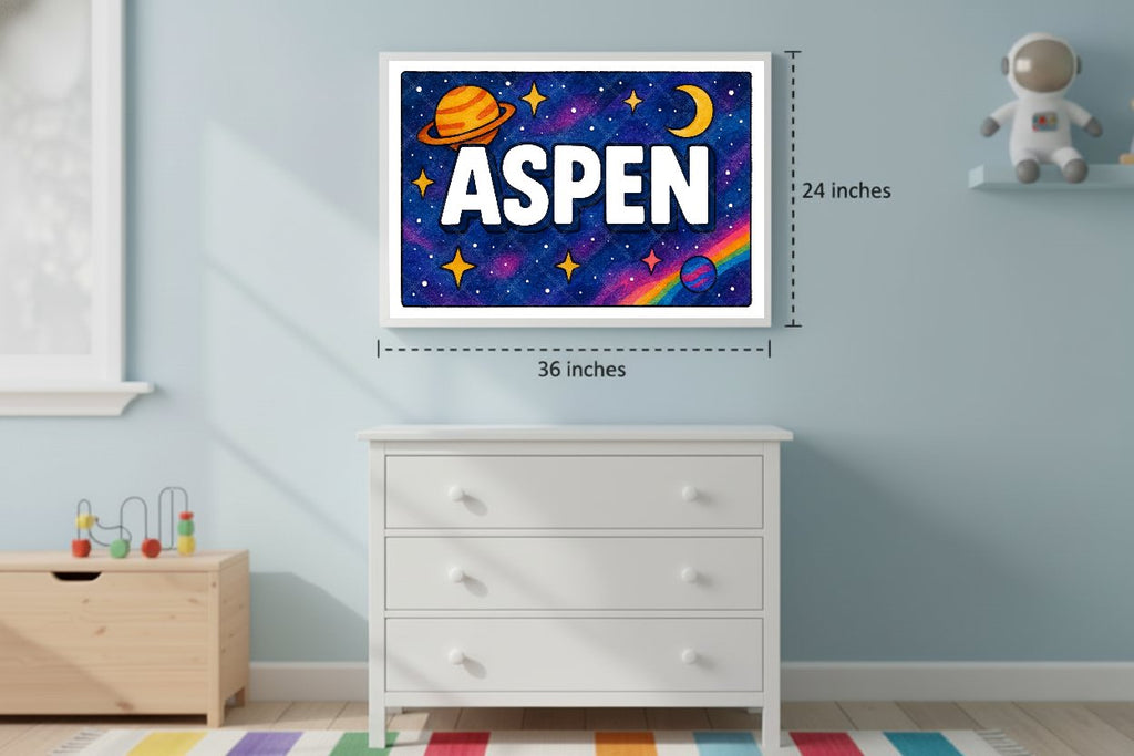 Personalized space nursery art for kids – Aspen name print