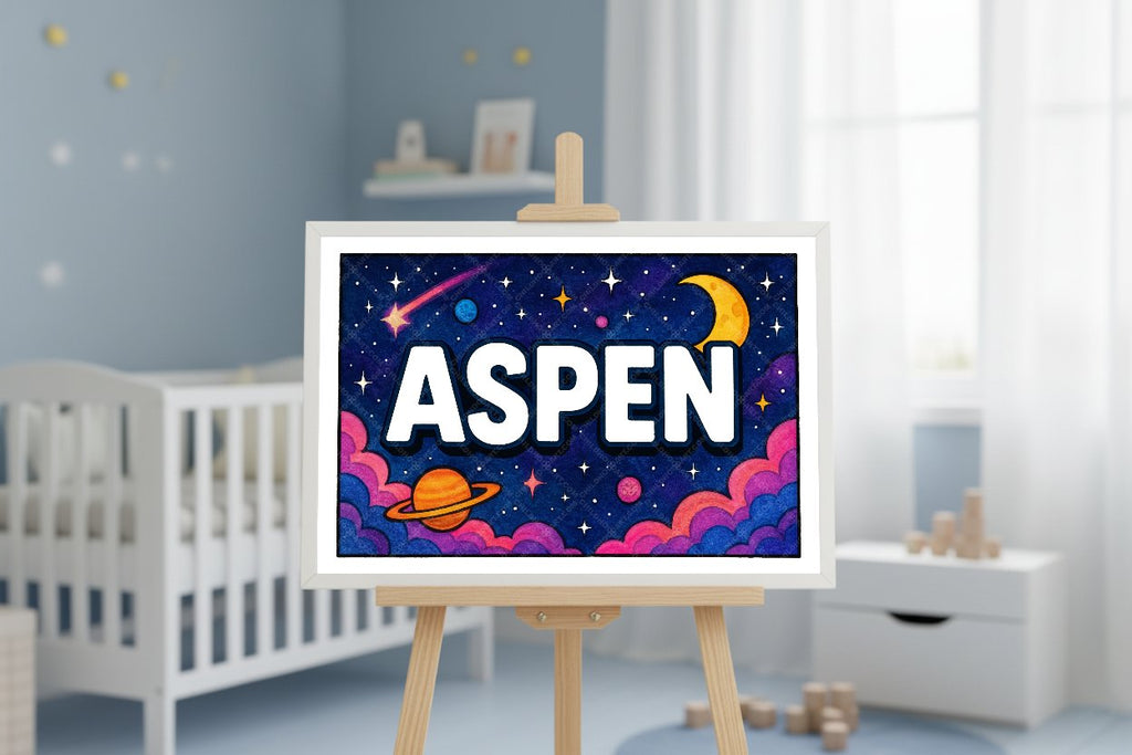 Personalized space nursery art for kids – Aspen name print